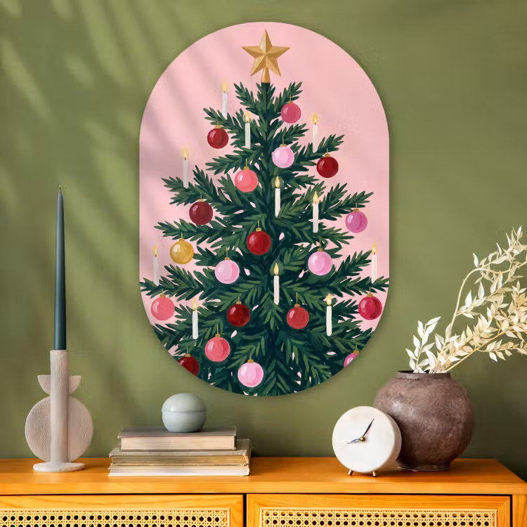 Muurovaal - Glas - Kerstboom - Kerst - Roze — 2