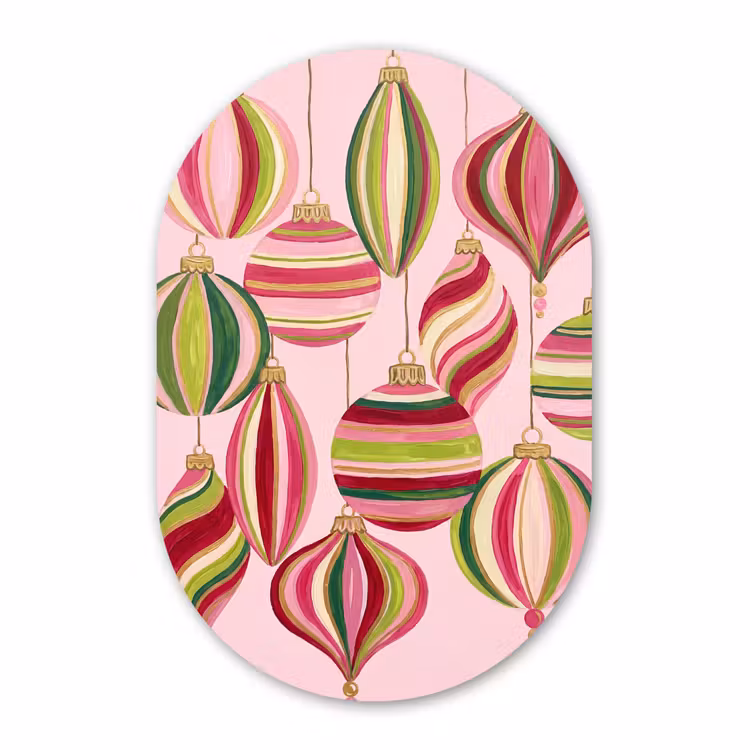 Muurovaal - Glas - Kerstversiering - Gestreept - Roze