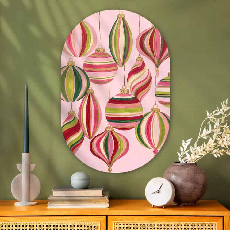 Muurovaal - Glas - Kerstversiering - Gestreept - Roze — 2