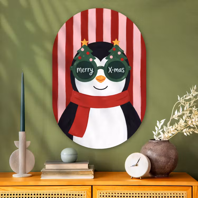Muurovaal - Glas - Pinguïn - Kerst - Illustratie — 2