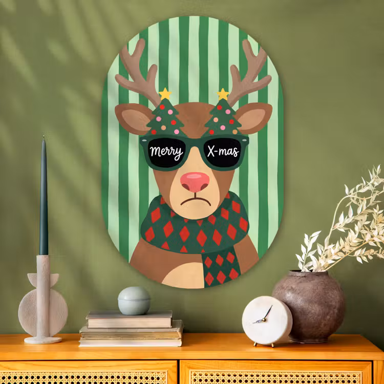 Muurovaal - Glas - Rendier - Kerst - Illustratie — 2