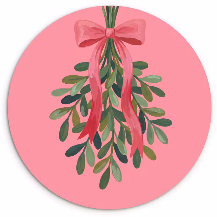 Wandcirkel - Glas - Plant - Lint - Roze