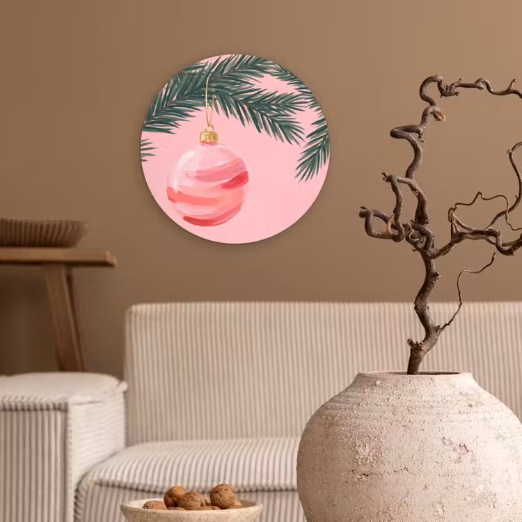 Wandcirkel - Glas - Kerstbal - Roze - Kerst — 2