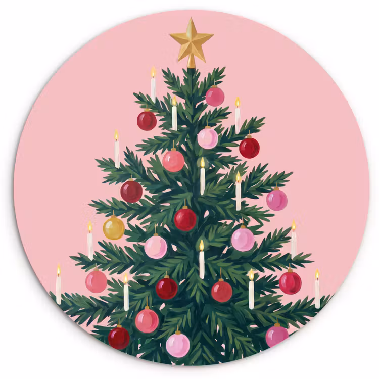 Wandcirkel - Glas - Kerstboom - Kerst - Roze — 1