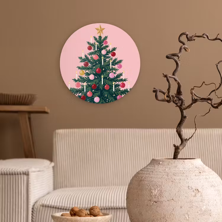 Wandcirkel - Glas - Kerstboom - Kerst - Roze — 2