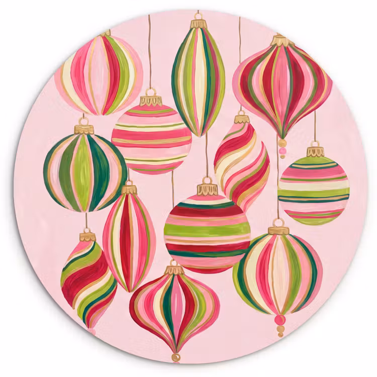 Wandcirkel - Glas - Kerstversiering - Gestreept - Roze