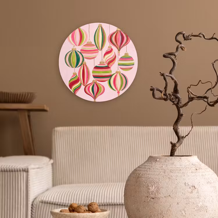 Wandcirkel - Glas - Kerstversiering - Gestreept - Roze — 2
