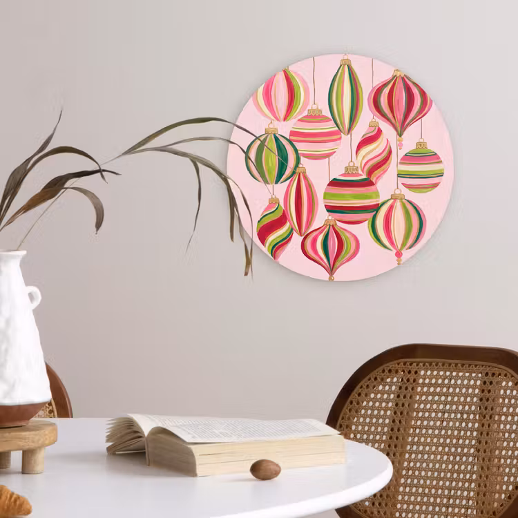 Wandcirkel - Glas - Kerstversiering - Gestreept - Roze — 4