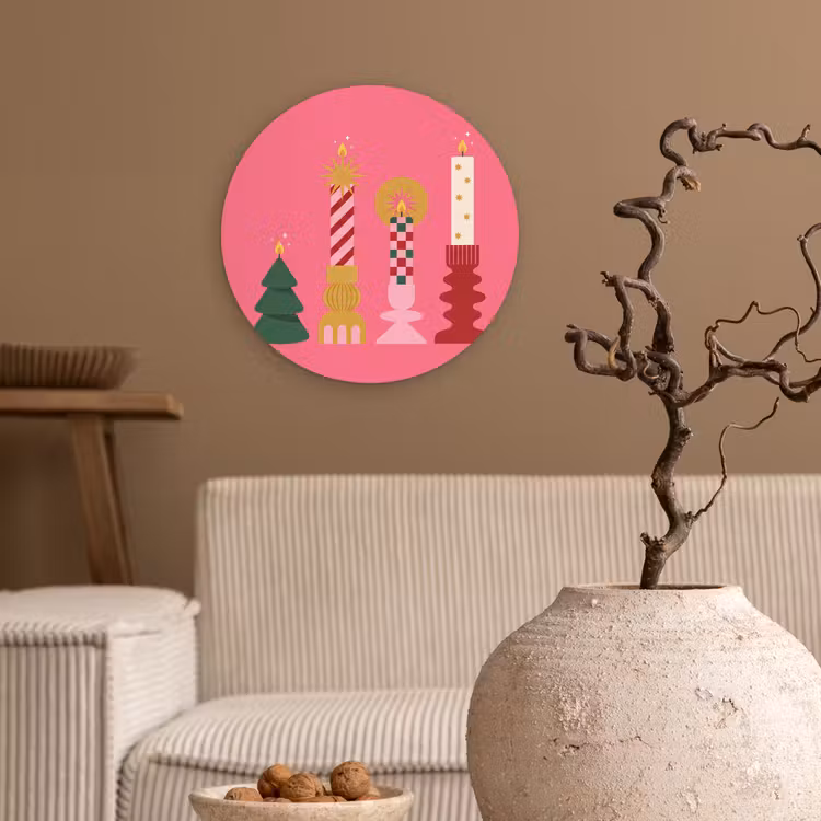Wandcirkel - Glas - Kaarsen - Feest - Roze — 2