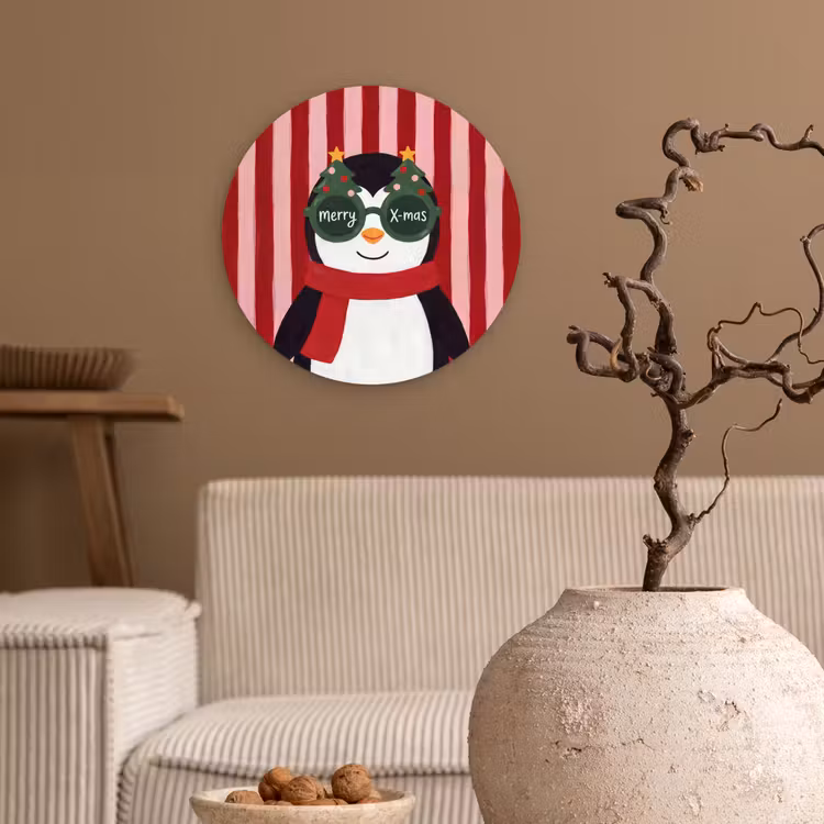 Wandcirkel - Glas - Pinguïn - Kerst - Illustratie — 2