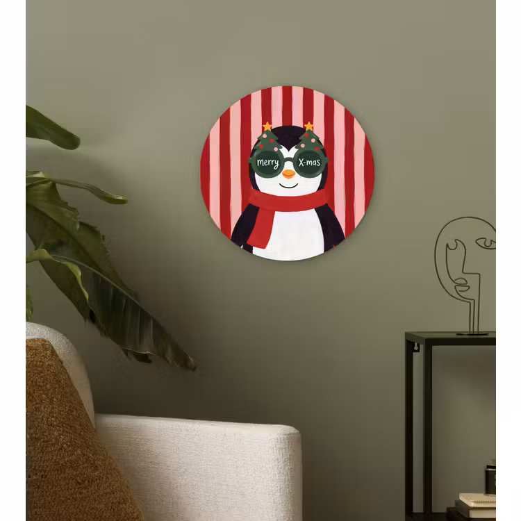 Wandcirkel - Glas - Pinguïn - Kerst - Illustratie — 3