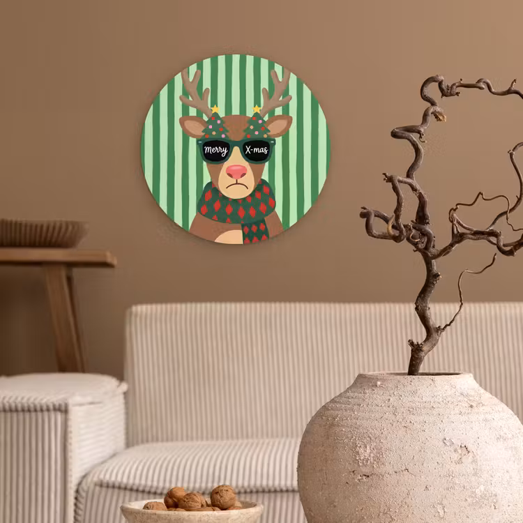 Wandcirkel - Glas - Rendier - Kerst - Illustratie — 2