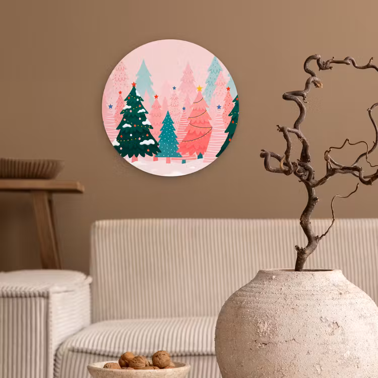 Muurcirkel - Kerstbomen - Illustratie - Roze — 2