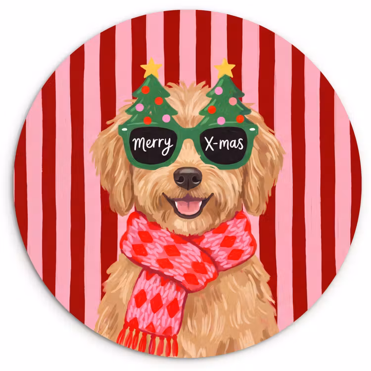 Muurcirkel - Hond - Kerst - Rood