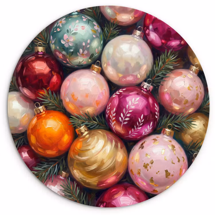 Muurcirkel - Kerstballen - Kleurrijk - Feest