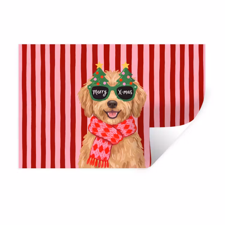 Muursticker - Hond - Kerst - Rood