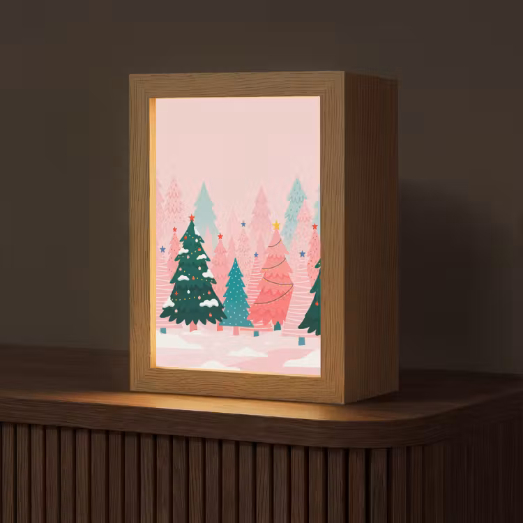 Gepersonaliseerde Lightbox - Kerstbomen - Illustratie - Roze