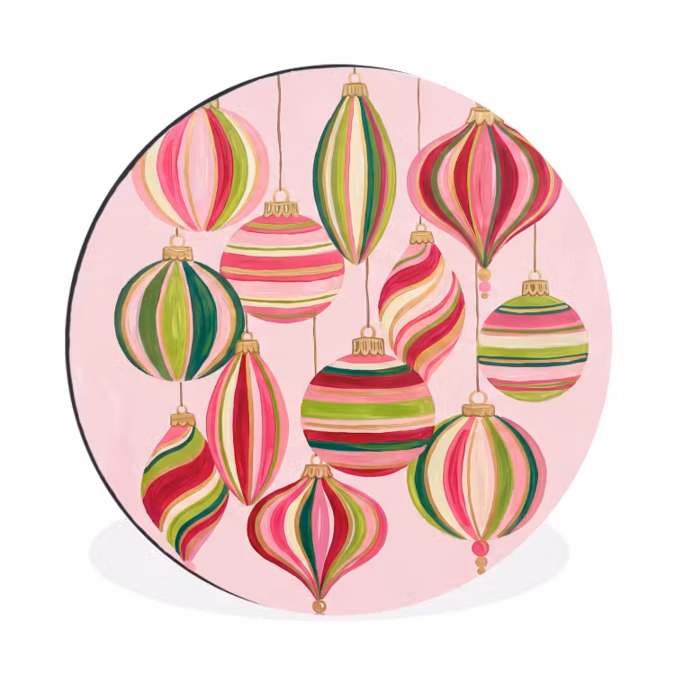 Wandcirkel - Aluminium - Kerstversiering - Gestreept - Roze
