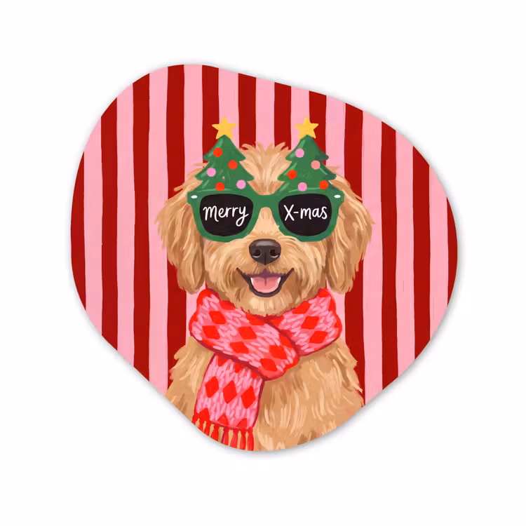 Organisch schilderij - Forex - Hond - Kerst - Rood