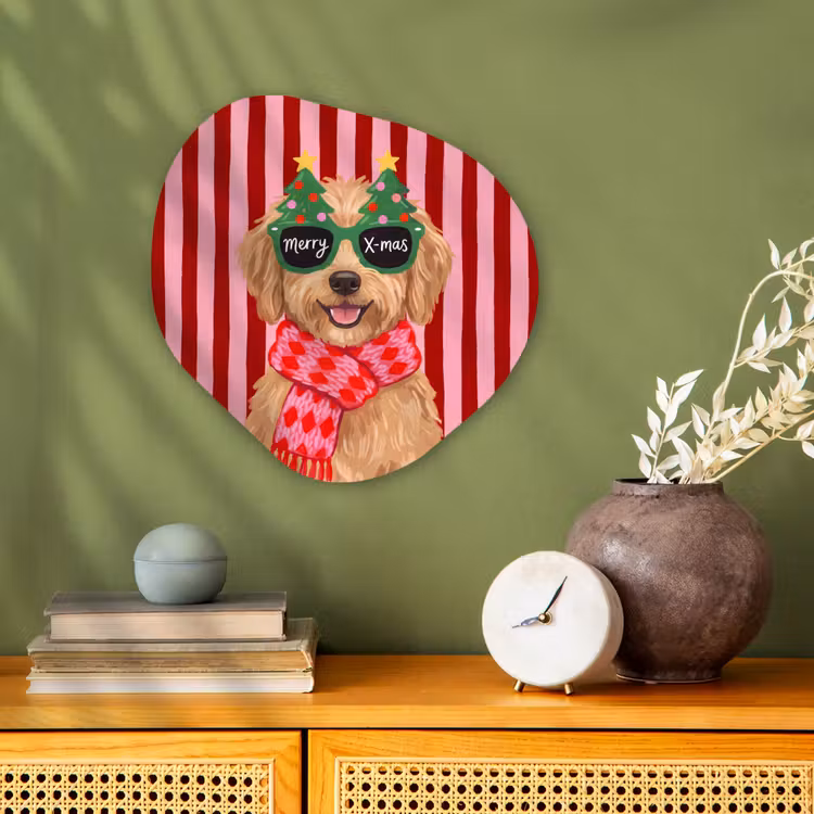 Organisch schilderij - Forex - Hond - Kerst - Rood — 2