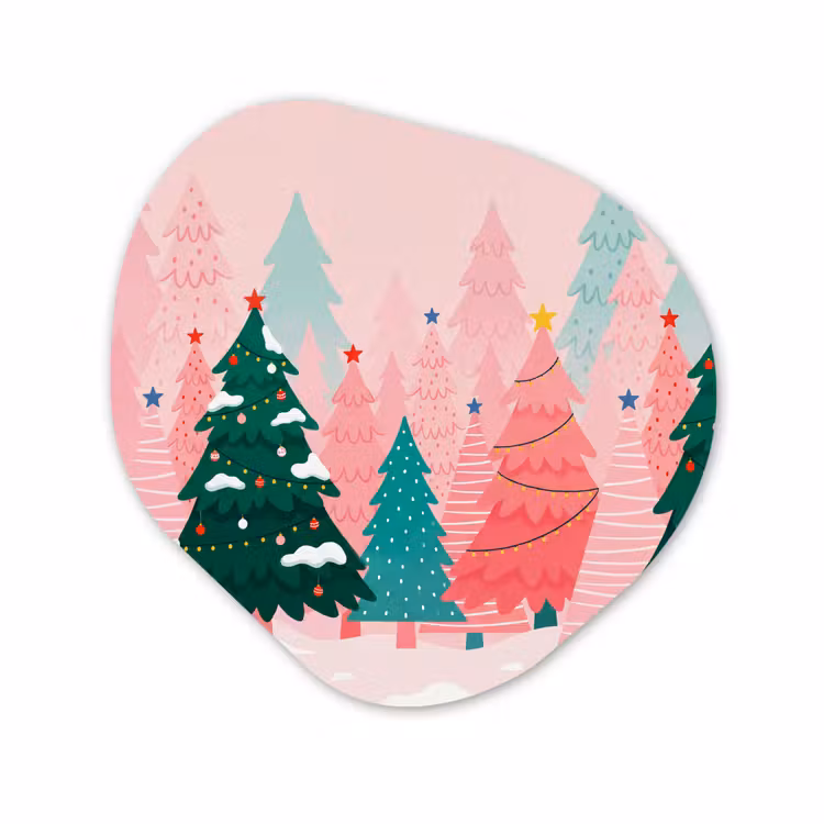 Organisch schilderij - Forex - Kerstbomen - Illustratie - Roze