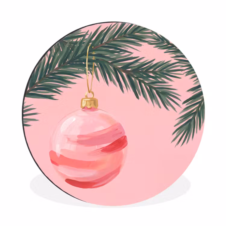 Wandcirkel - Aluminium - Kerstbal - Roze - Kerst