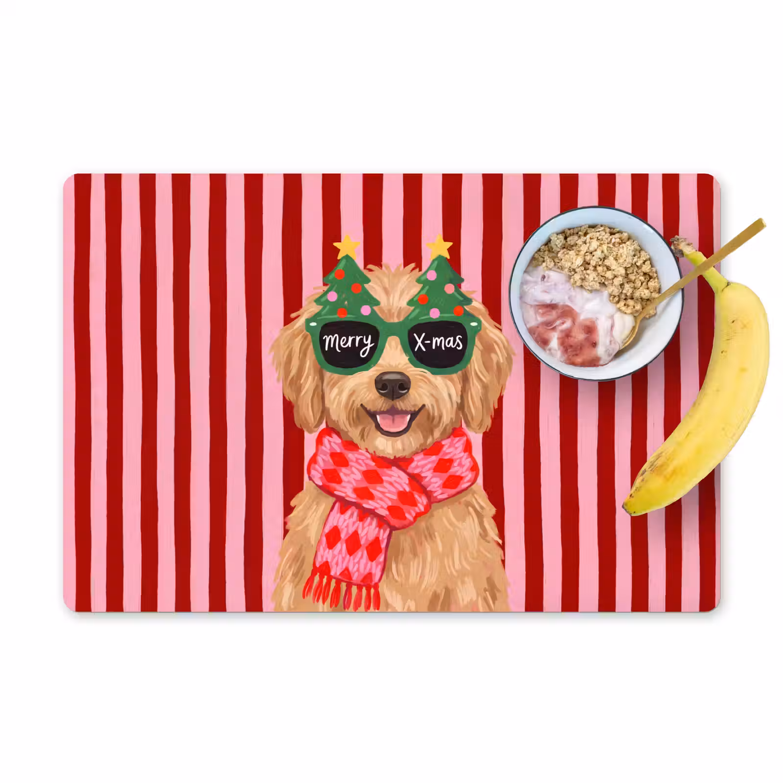 Placemat - 6 stuks - Hond - Kerst - Rood — 1