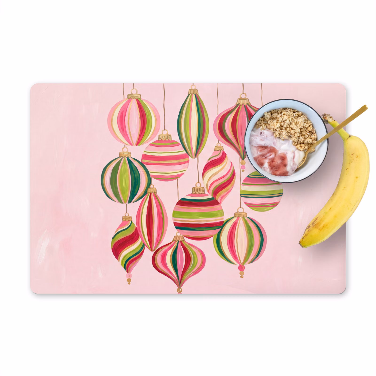 Placemat - 6 stuks - Kerstversiering - Gestreept - Roze — 1