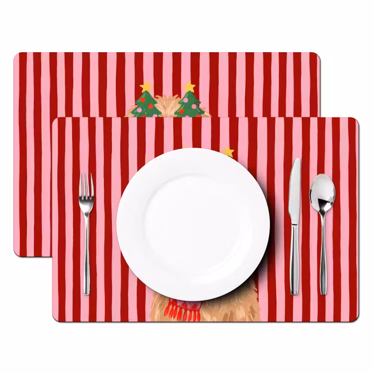 Placemat - 6 stuks - Hond - Kerst - Rood — 2