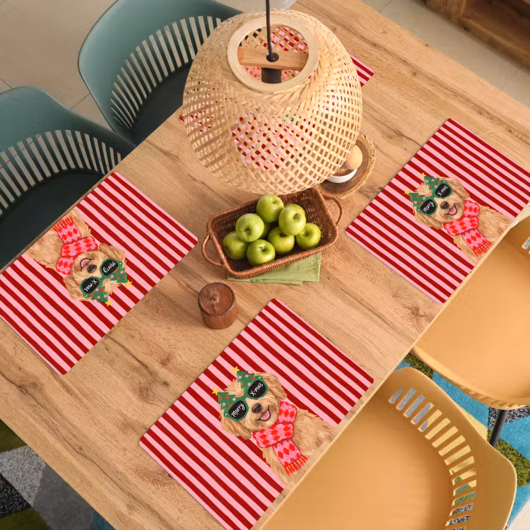 Placemat - 6 stuks - Hond - Kerst - Rood — 6