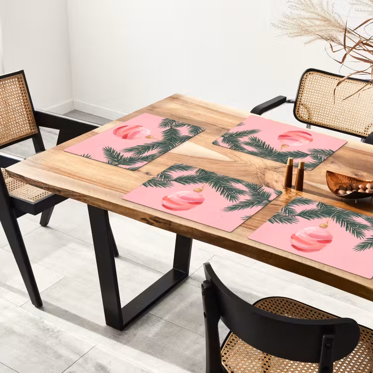 Placemat - 6 stuks - Kerstbal - Roze - Kerst — 5