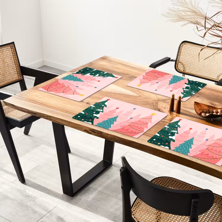 Placemat - 6 stuks - Kerstbomen - Illustratie - Roze — 3