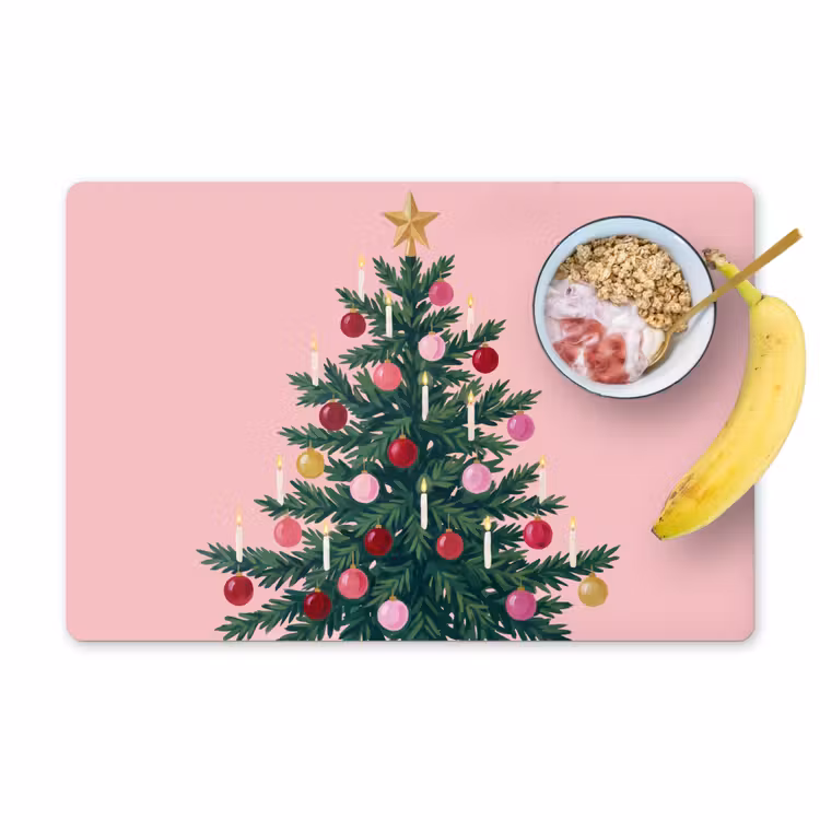 Placemat - 6 stuks - Kerstboom - Kerst - Roze — 1
