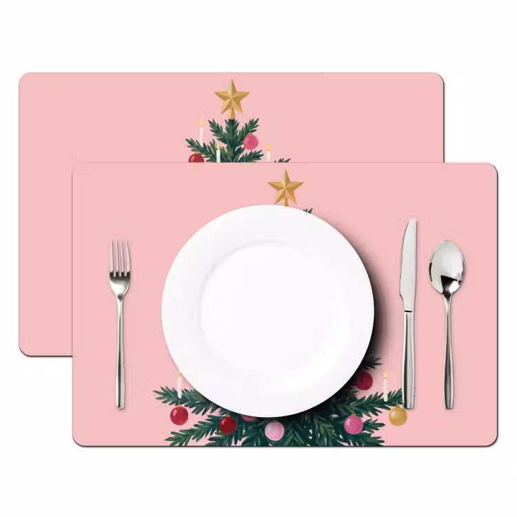 Placemat - 6 stuks - Kerstboom - Kerst - Roze — 2