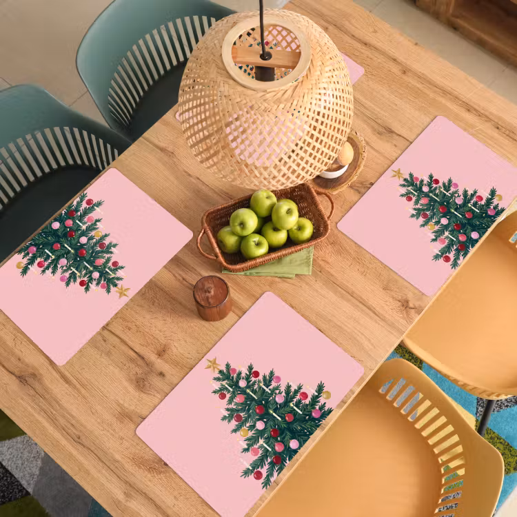 Placemat - 6 stuks - Kerstboom - Kerst - Roze — 4