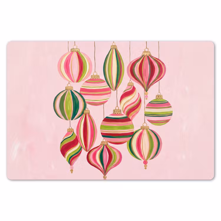 Placemat - 6 stuks - Kerstversiering - Gestreept - Roze — 7