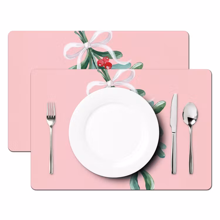 Placemat - 6 stuks - Plant - Kerst - Roze — 2
