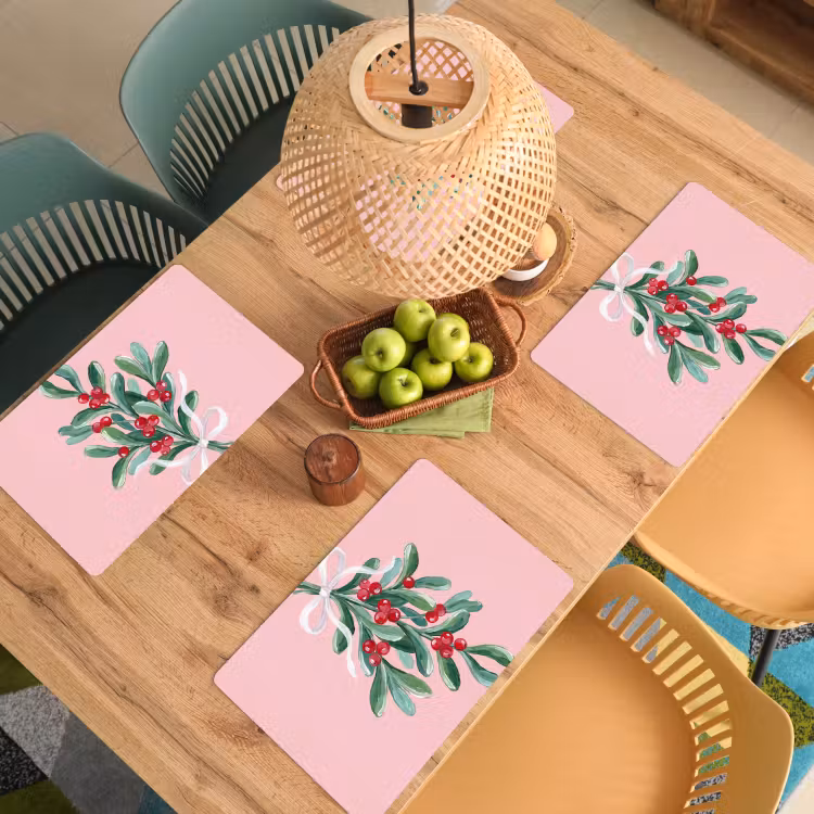 Placemat - 6 stuks - Plant - Kerst - Roze — 4