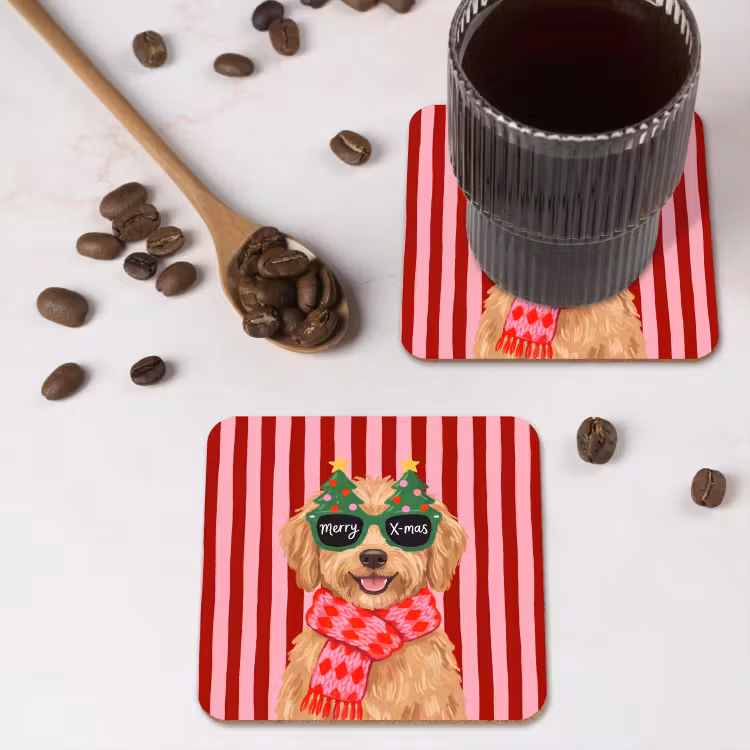 Onderzetter - Hond - Kerst - Rood — 4