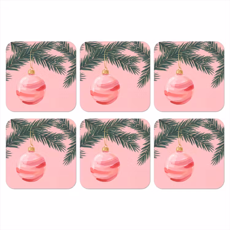Onderzetter - Kerstbal - Roze - Kerst