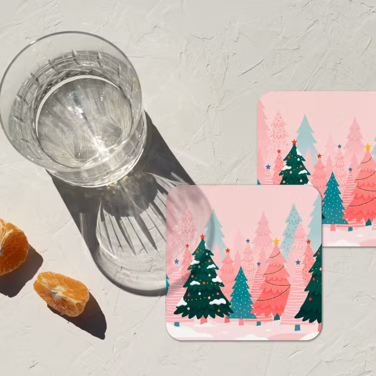 Onderzetter - Kerstbomen - Illustratie - Roze — 2