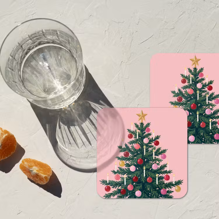 Onderzetter - Kerstboom - Kerst - Roze — 2