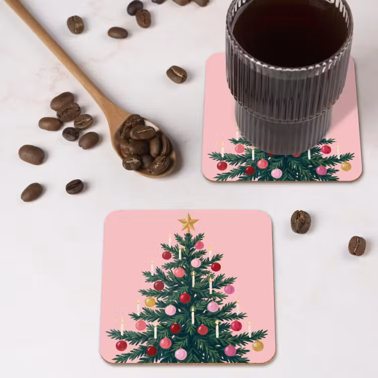 Onderzetter - Kerstboom - Kerst - Roze — 4
