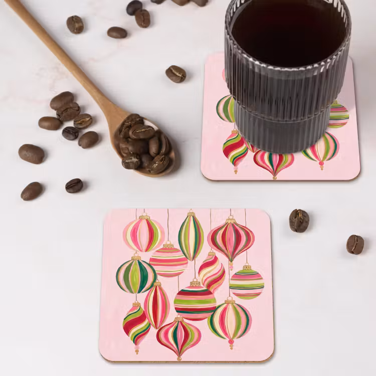 Onderzetter - Kerstversiering - Gestreept - Roze — 4