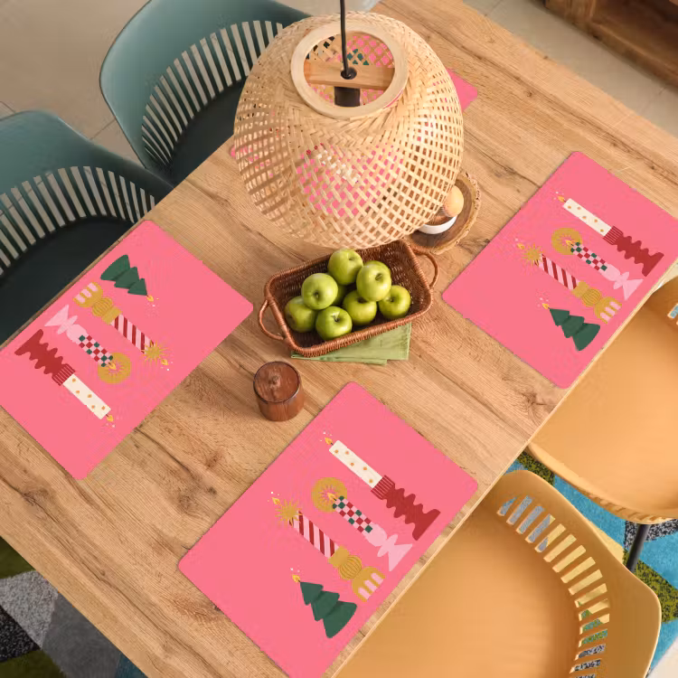 Placemat - 6 stuks - Kaarsen - Feest - Roze — 4