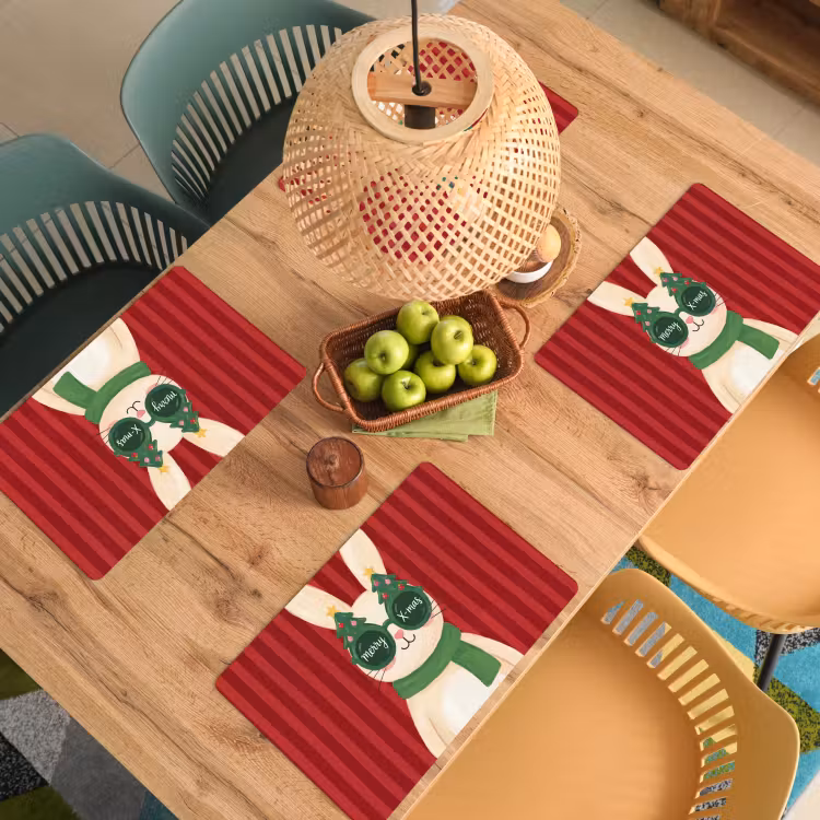 Placemat - 6 stuks - Konijn - Kerst - Dieren — 4