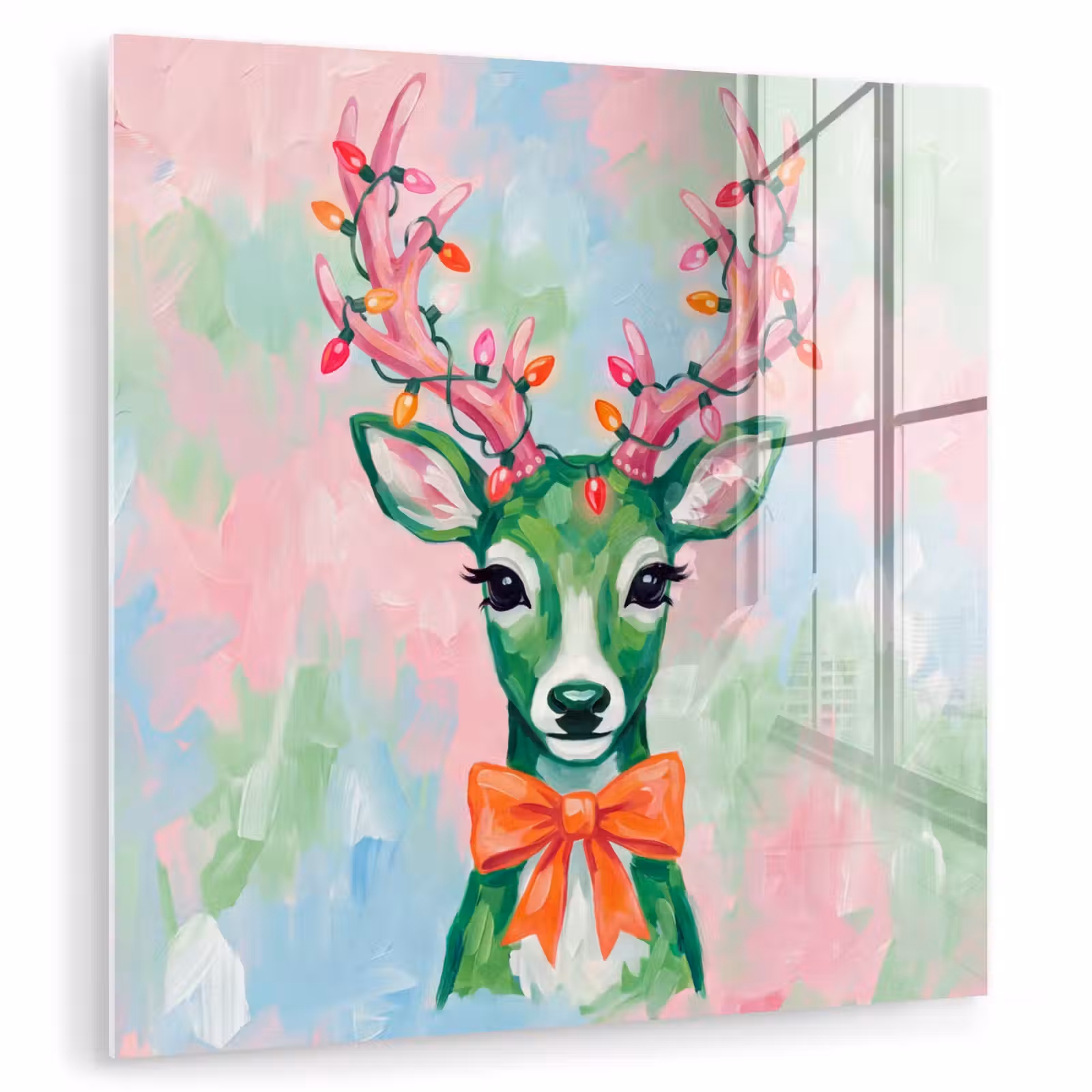 Glas schilderij - Hert - Kerst - Dieren — 1