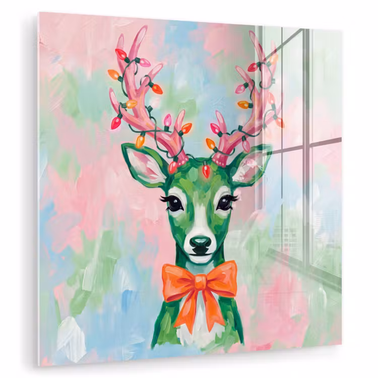 Glas schilderij - Hert - Kerst - Dieren — 1