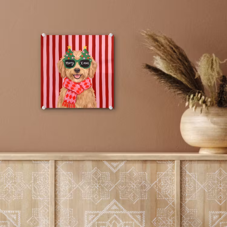 Glas schilderij - Hond - Kerst - Rood — 6