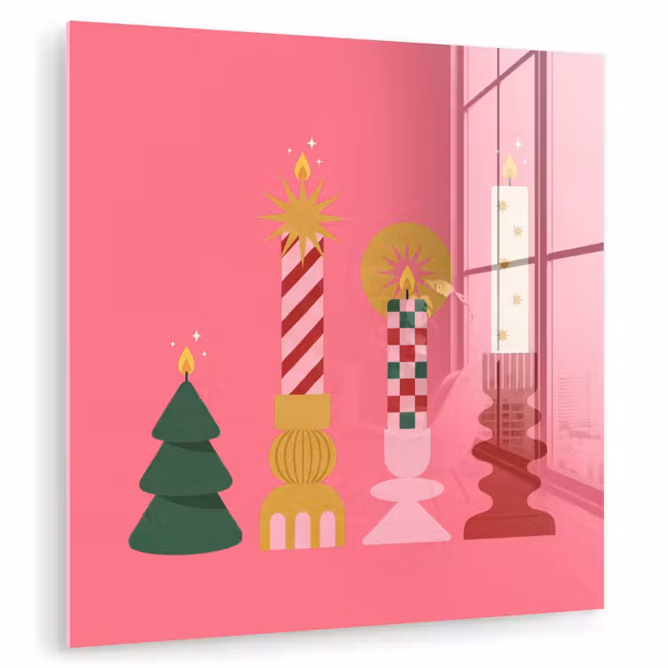 Glas schilderij - Kaarsen - Feest - Roze